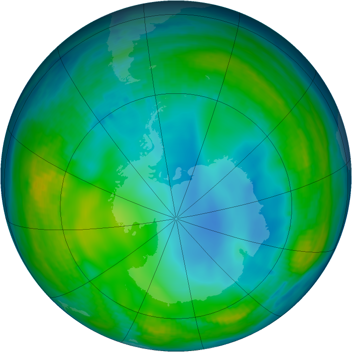 Antarctic ozone map for 15 June 1985